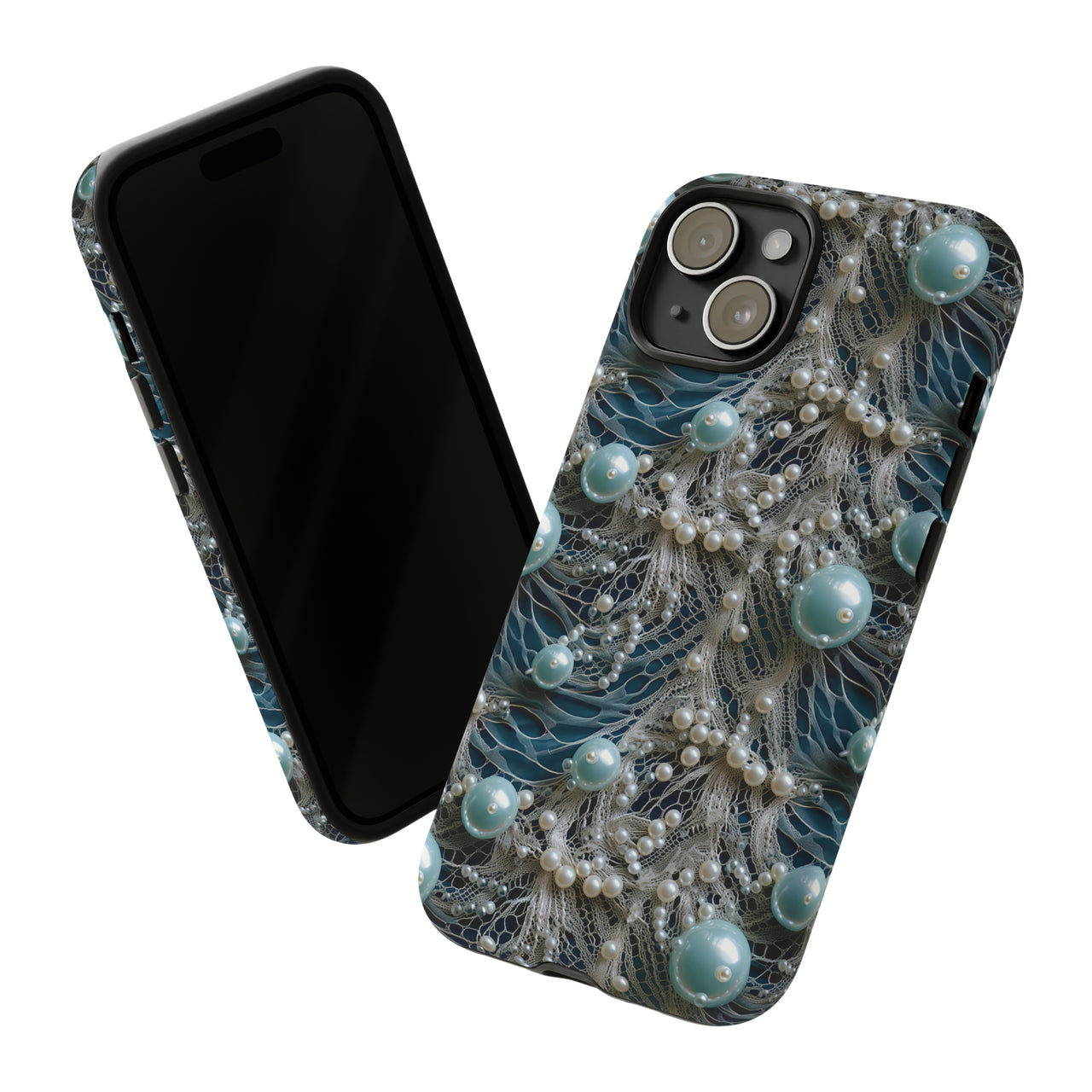 Sea Foam Lace and Pearls Tough Case for iPhone 15, iPhone 15 Pro, iPhone 15 Plus, and iPhone 15 Pro Max