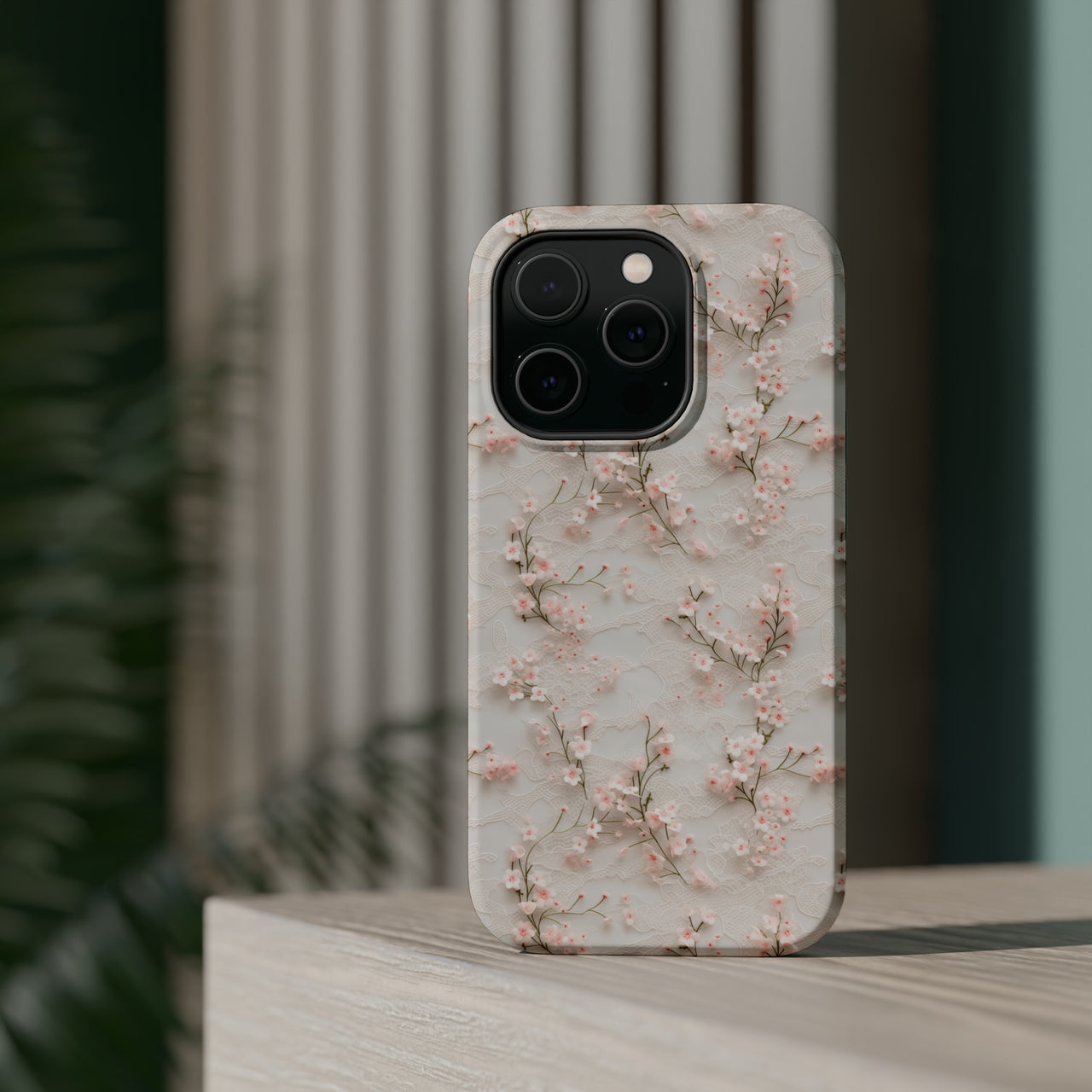 White Lace and Cherry Blossoms MagSafe Tough Cases for iPhone 14, iPhone 14 Pro, iPhone 14 Plus, and iPhone 14 Pro Max