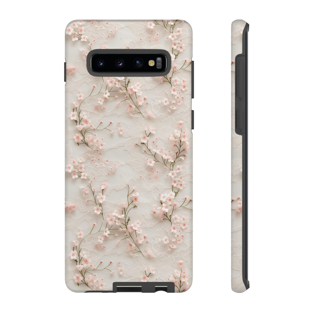 White Lace and Cherry Blossoms Tough Cases for Samsung Galaxy S10, Samsung Galaxy S10E, and Samsung Galaxy S10 Plus