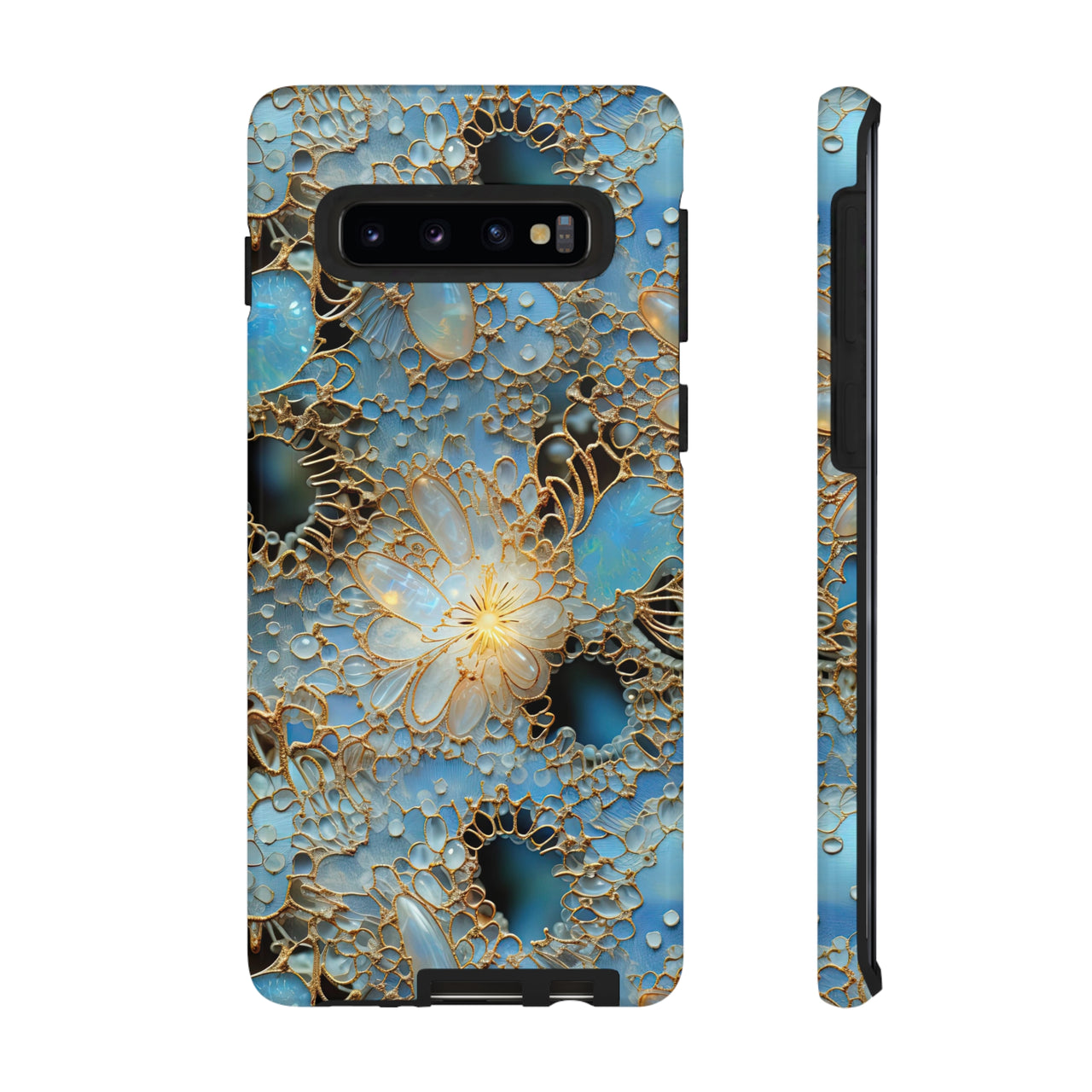 Gemstones and Gold Lace Tough Cases for Samsung Galaxy S10, Samsung Galaxy S10E, and Samsung Galaxy S10 Plus