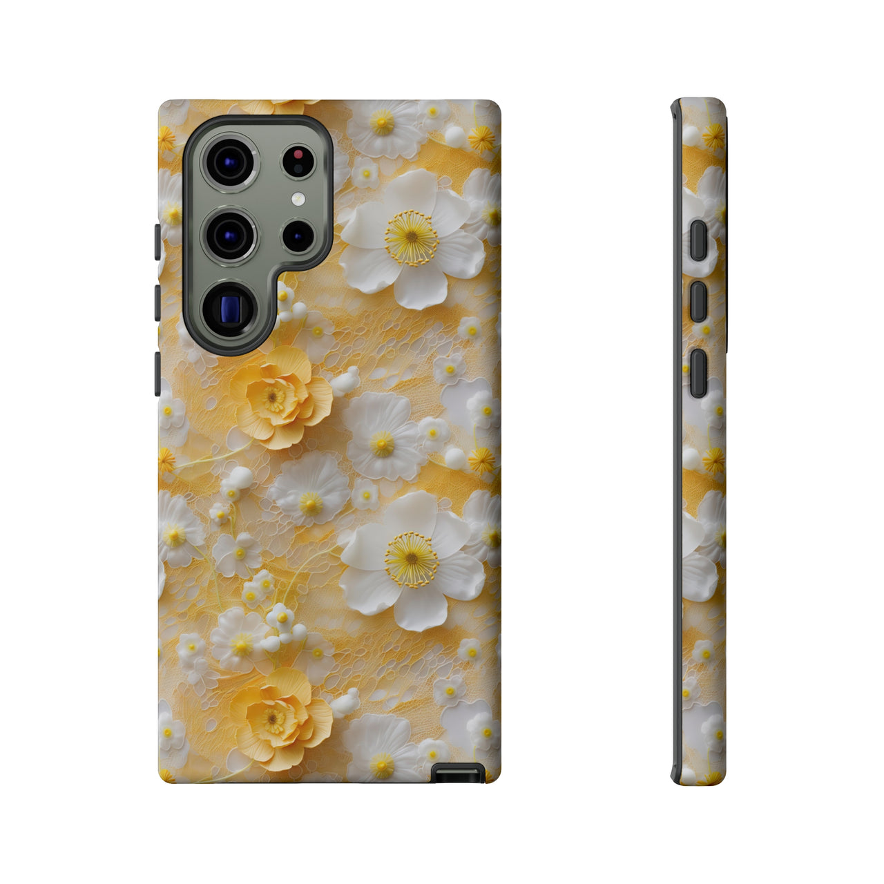 Yellow Floral Tough Cases for Samsung Galaxy S23, Samsung Galaxy S23 Plus, and Samsung Galaxy S23 Ultra