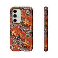 Thumbnail for Orange Petals in Silver Tapestry Tough Case for Samsung Galaxy S23, Samsung Galaxy S23 Plus, and Samsung Galaxy S23 Ultra