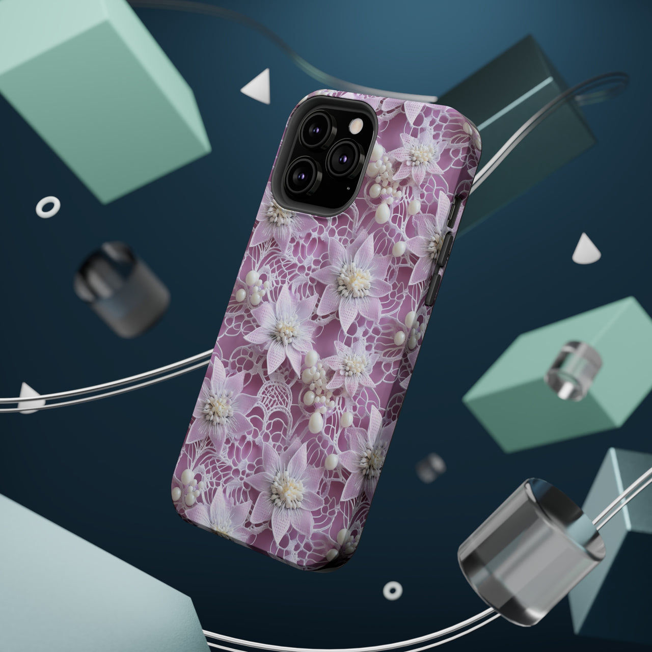 Coquette Clematis MagSafe Tough Cases for iPhone 13, iPhone 13 Mini, iPhone 13 Pro, and iPhone 13 Pro Max.