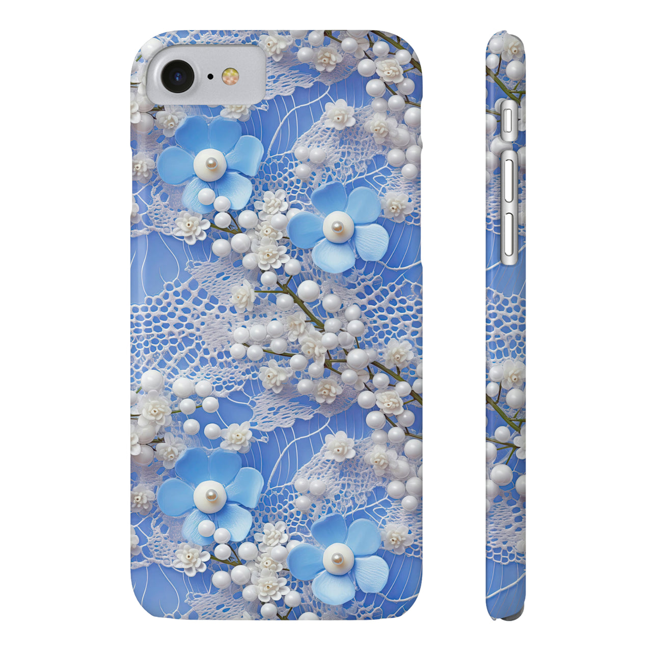 Pearls and Lace on Baby Blue - Slim Phone Cases for iPhone 8 and iPhone 8 Plus (Also fits iPhone 7 and 7 Plus)