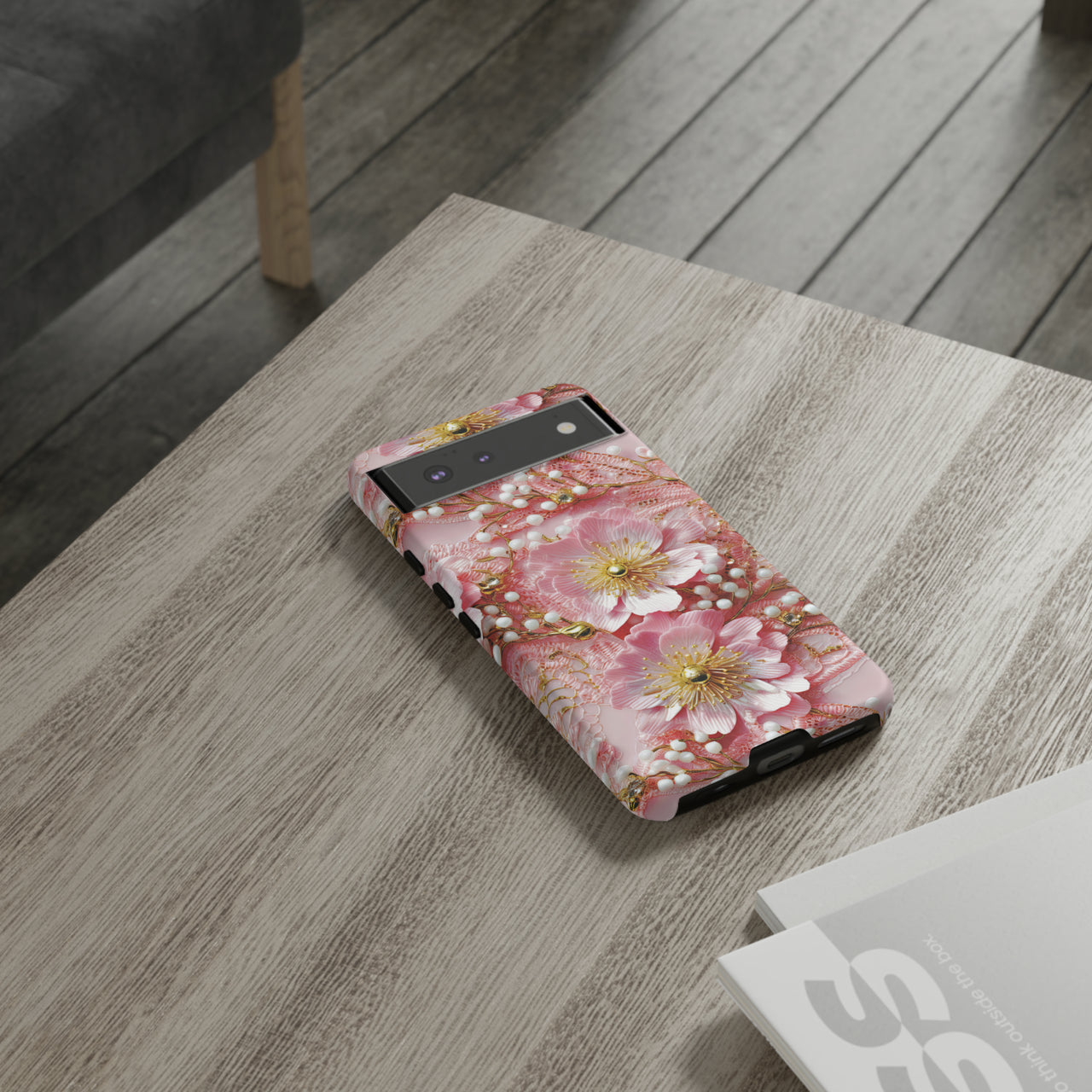 Gold-Kissed Flowers on Pink Lace - Tough Case for Google Pixel 6 and Google Pixel 6 Pro