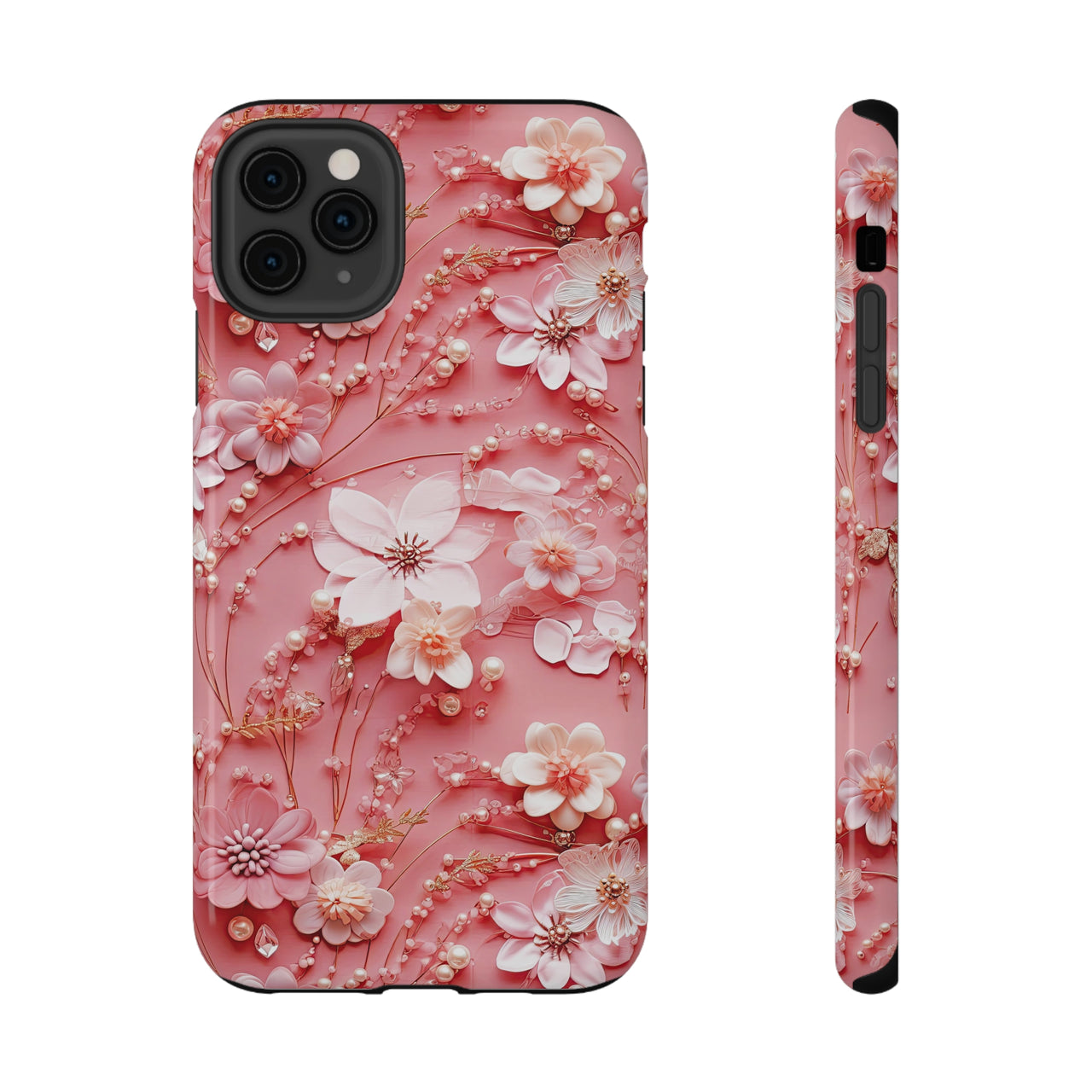 Floral Champagne Toast Impact-Resistant Cases for iPhone 11, iPhone 11 Pro, and iPhone 11 Pro Max. Supports Wireless Charging.