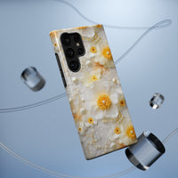 Thumbnail for White and Yellow Floral Impact-Resistant Cases for Samsung Galaxy S22, Samsung Galaxy S22 Plus, and Samsung Galaxy S22 Ultra. Supports Wireless Charging.