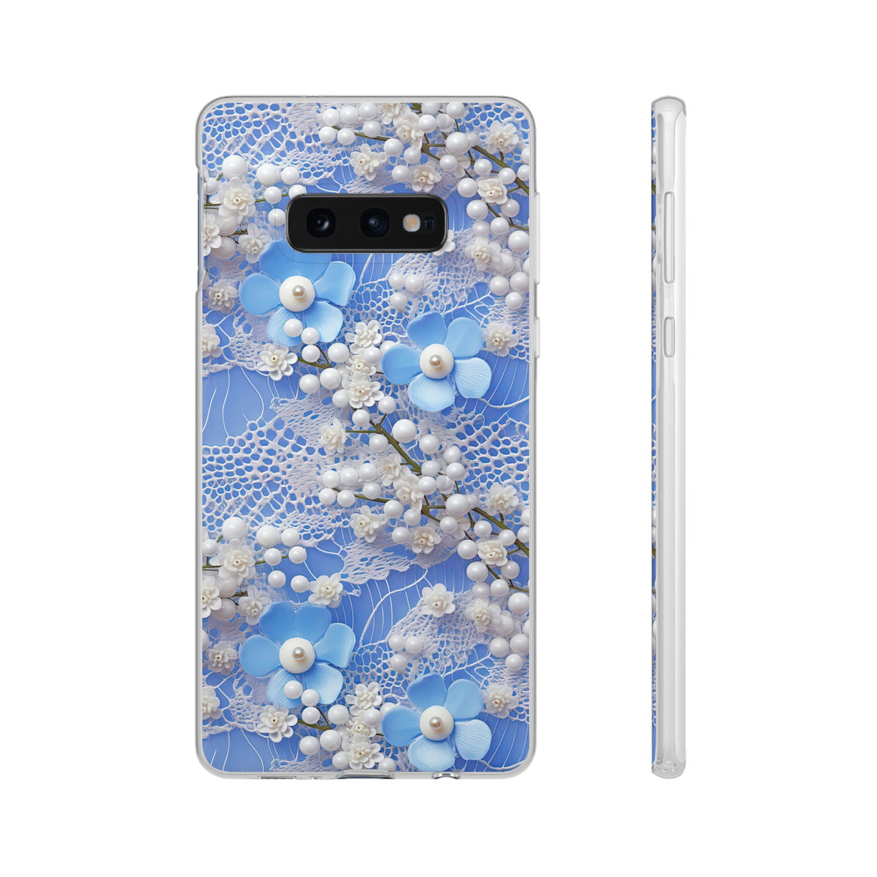 Pearls and Lace on Baby Blue - Flexi Cases for Samsung Galaxy S10, Samsung Galaxy S10E, & Samsung Galaxy S10 Plus