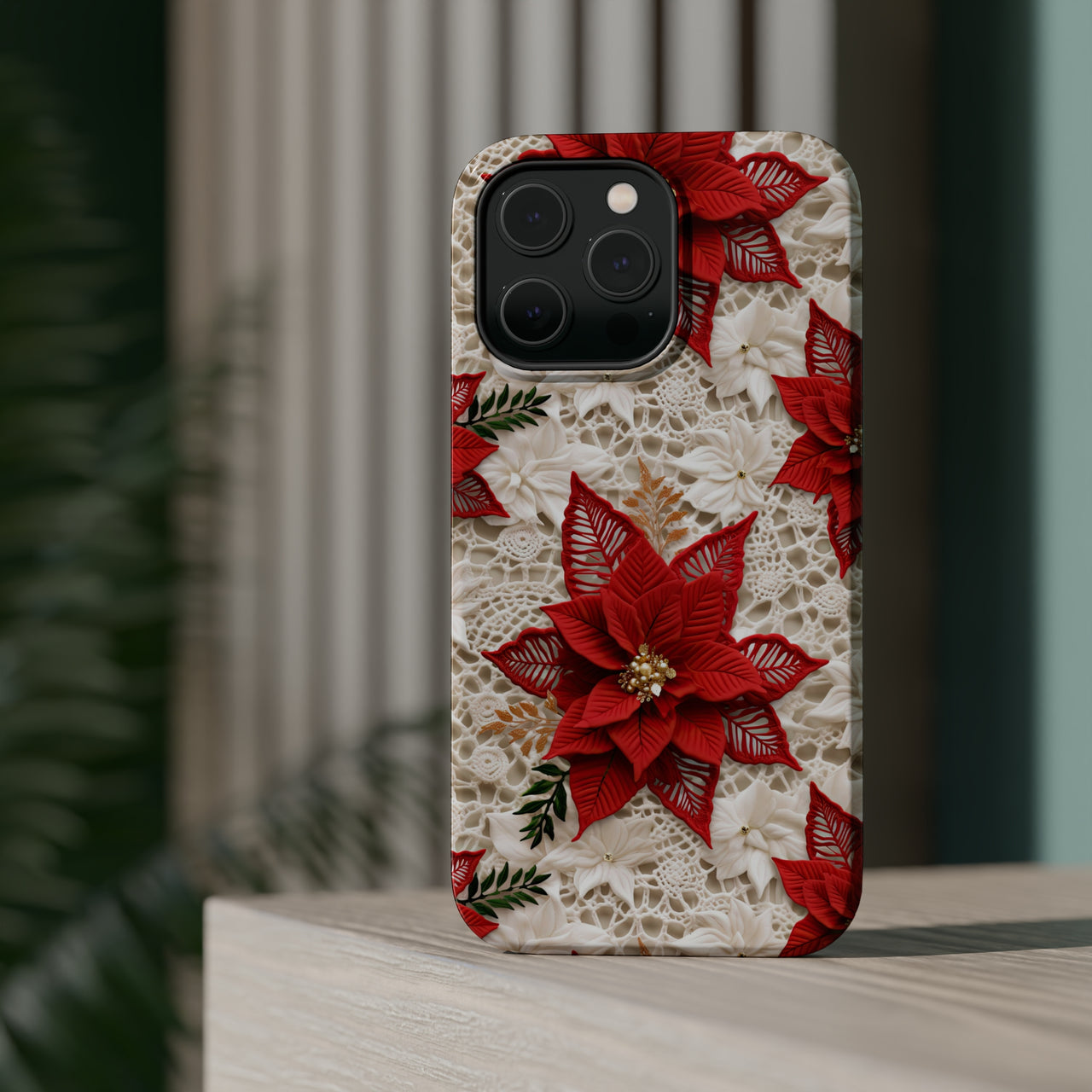 Christmas Poinsettia MagSafe Tough Cases for iPhone 14, iPhone 14 Pro, iPhone 14 Plus, and iPhone 14 Pro Max