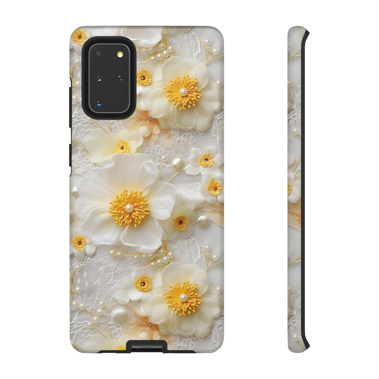 Yellow and White Floral Tough Cases for Samsung Galaxy S20, Samsung Galaxy S20+, Samsung Galaxy S20 Ultra, and Samsung Galaxy S20 FE