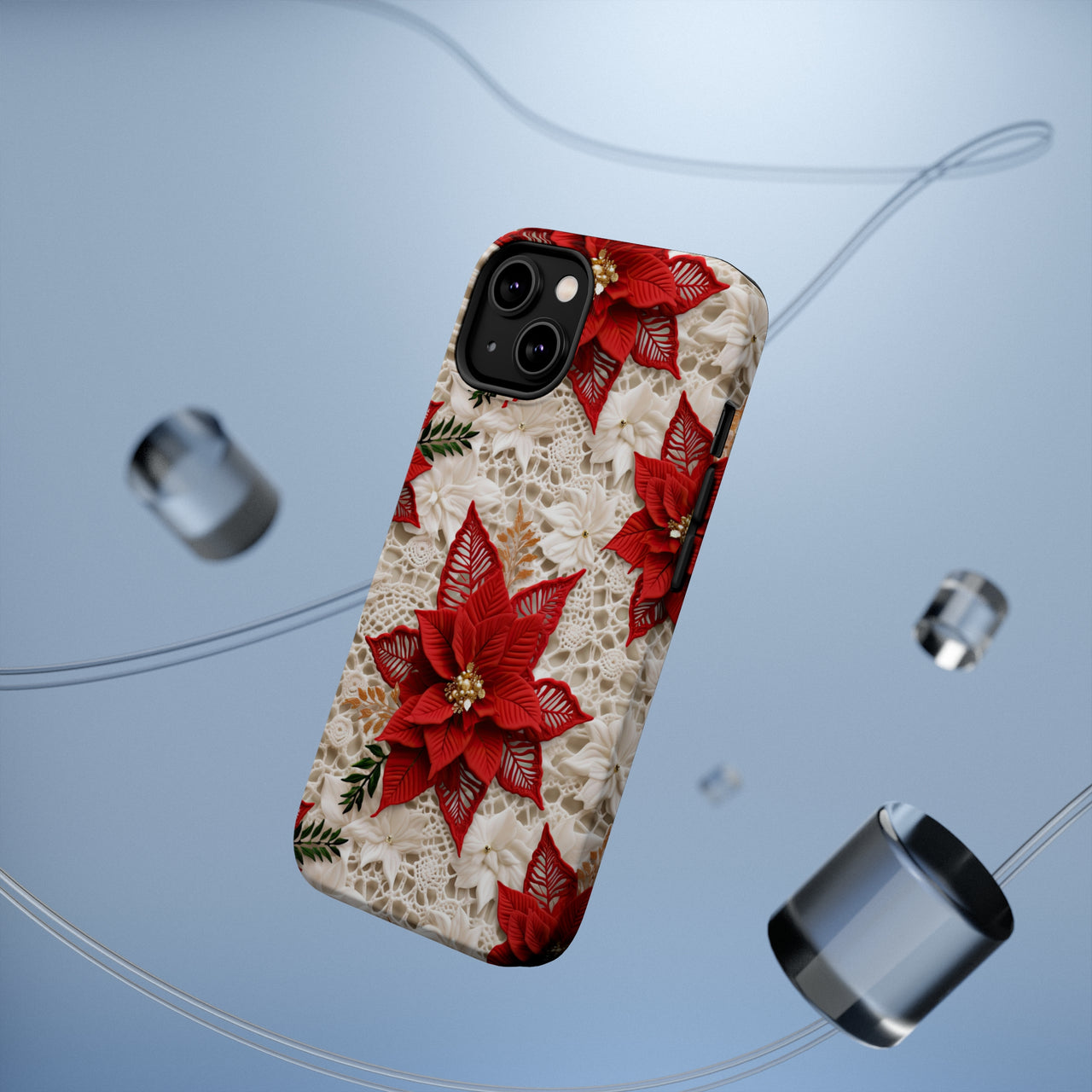 Christmas Poinsettia MagSafe Tough Cases for iPhone 14, iPhone 14 Pro, iPhone 14 Plus, and iPhone 14 Pro Max