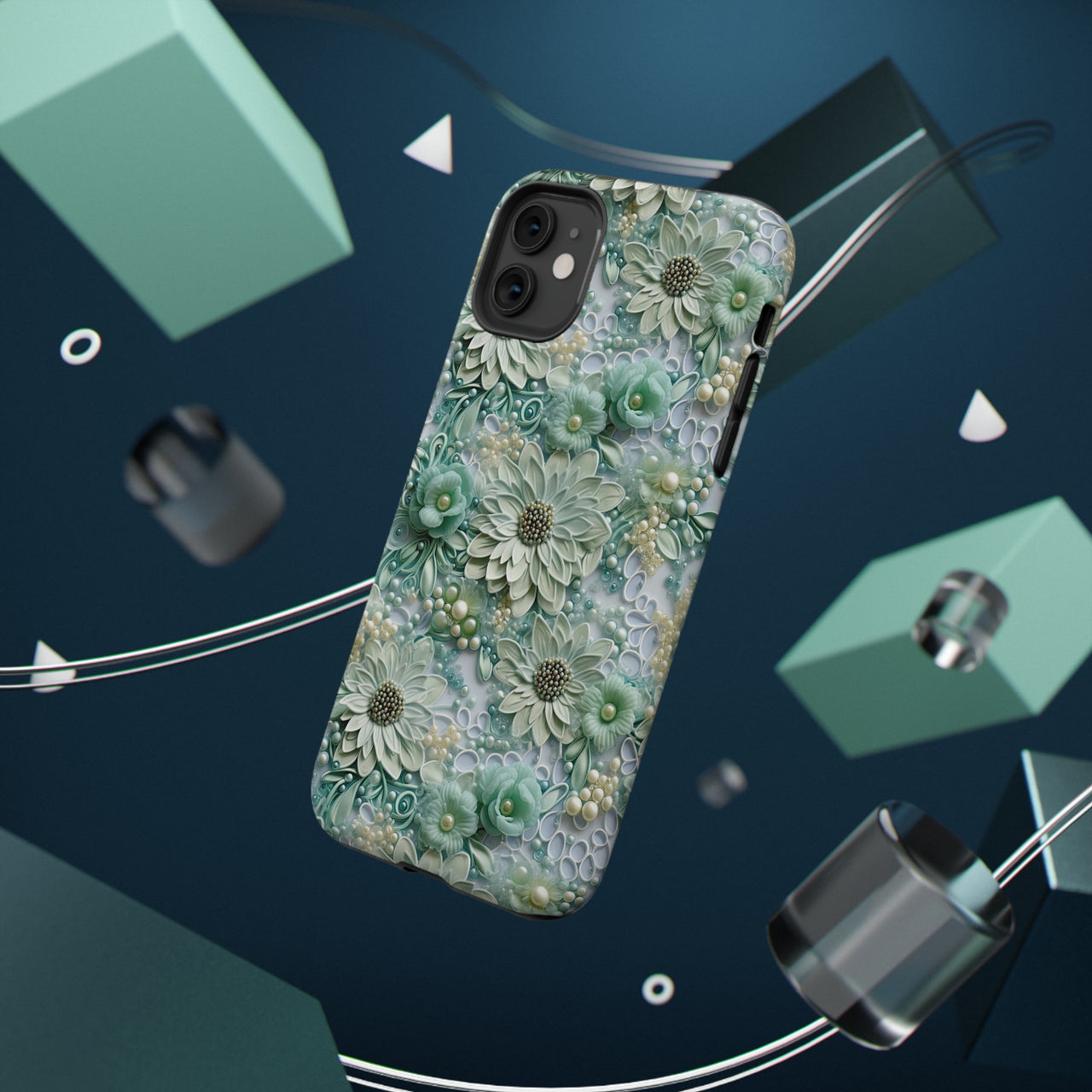 Teal Petals - Impact-Resistant Cases for iPhone 11, iPhone 11 Pro, and iPhone 11 Pro Max. Supports Wireless Charging.