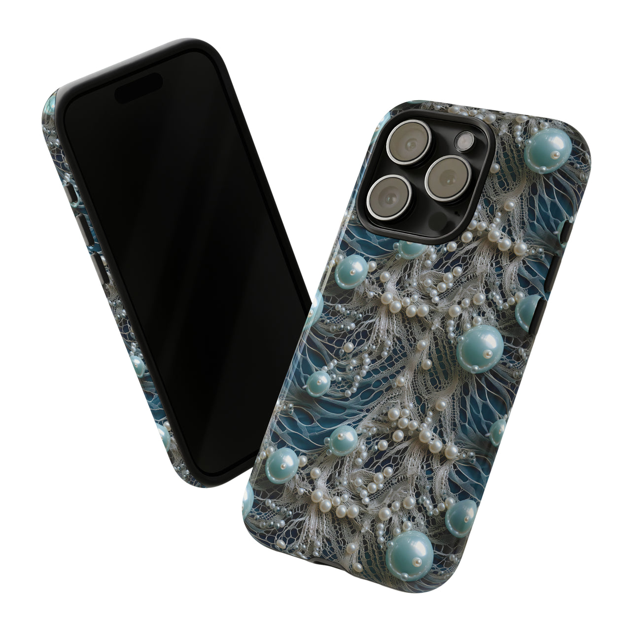 Sea Foam Lace and Pearls Tough Case for iPhone 15, iPhone 15 Pro, iPhone 15 Plus, and iPhone 15 Pro Max