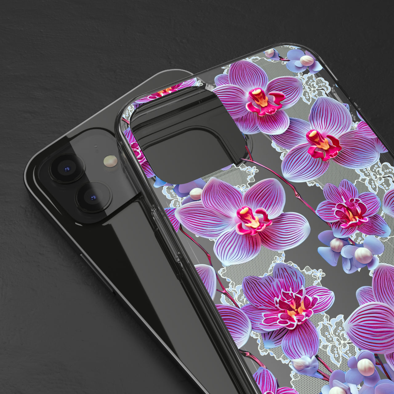 *Clear Case* Fuchsia Orchid - iPhone 12, iPhone 12 Mini, iPhone 12 Pro, iPhone 12 Pro Max - Supports Wireless Charging