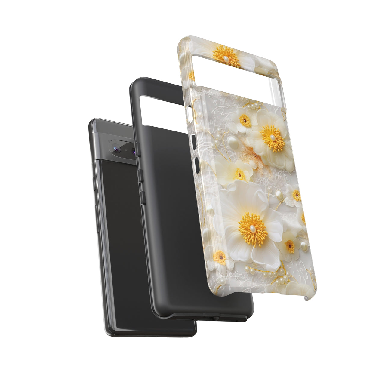 White and Yellow Floral Tough Case for Google Pixel 7