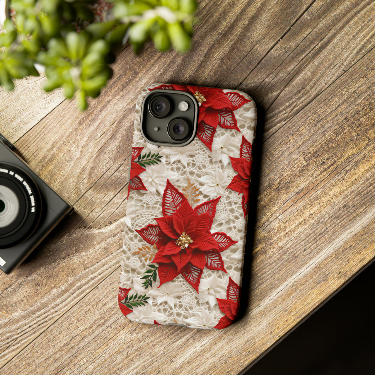 Christmas Poinsettia Tough Case for iPhone 15, iPhone 15 Pro, iPhone 15 Plus, and iPhone 15 Pro Max