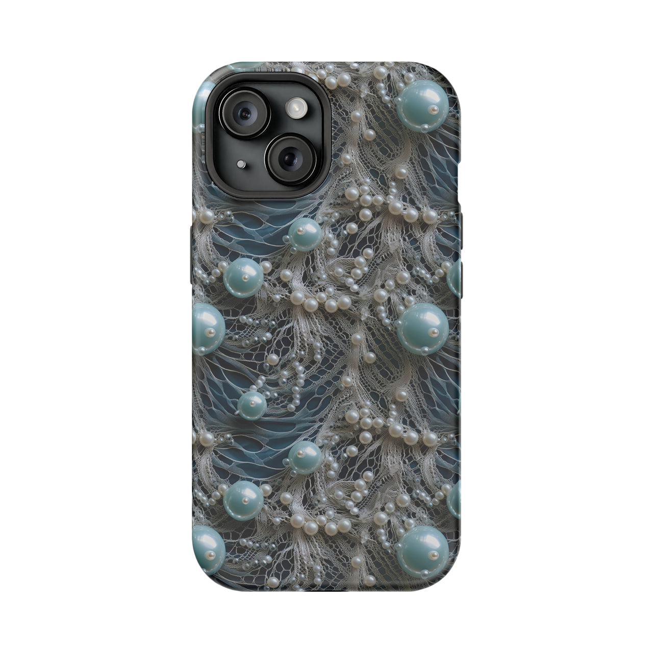 Sea Foam Lace and Pearls - MagSafe Tough Case for iPhone 15, iPhone 15 Pro, iPhone 15 Plus, & iPhone 15 Pro Max