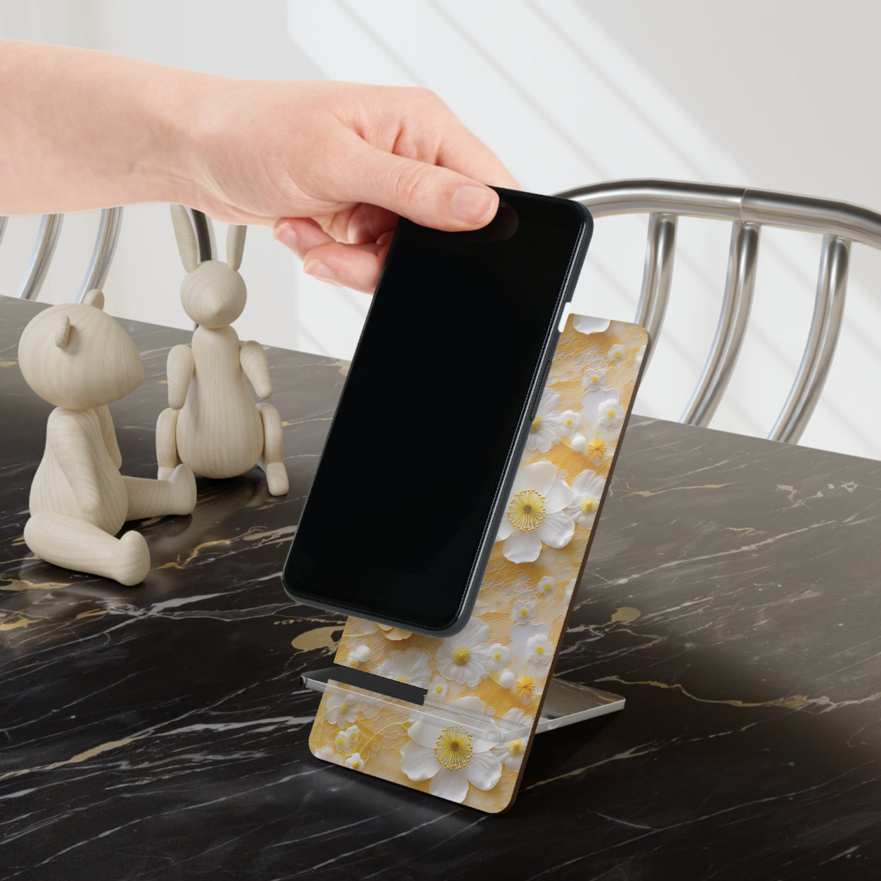 Yellow Floral Mobile Display Stand for Smartphones