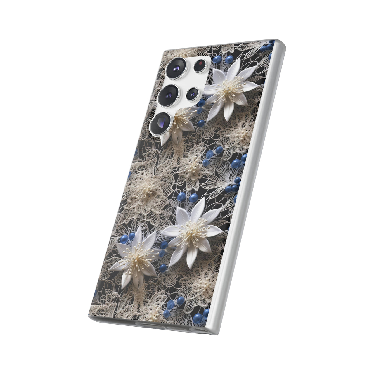 Vintage Lace and Clematis - Flexi Cases for Samsung Galaxy S23, Samsung Galaxy S23 Plus, and Samsung Galaxy S23 Ultra