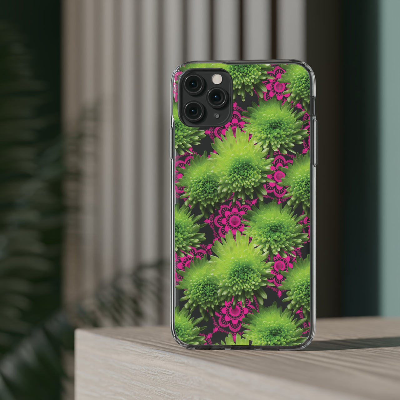 *Clear Case* Green Mums and Lace - iPhone 11, iPhone 11 Pro, iPhone 11 Pro Max - Supports Wireless Charging