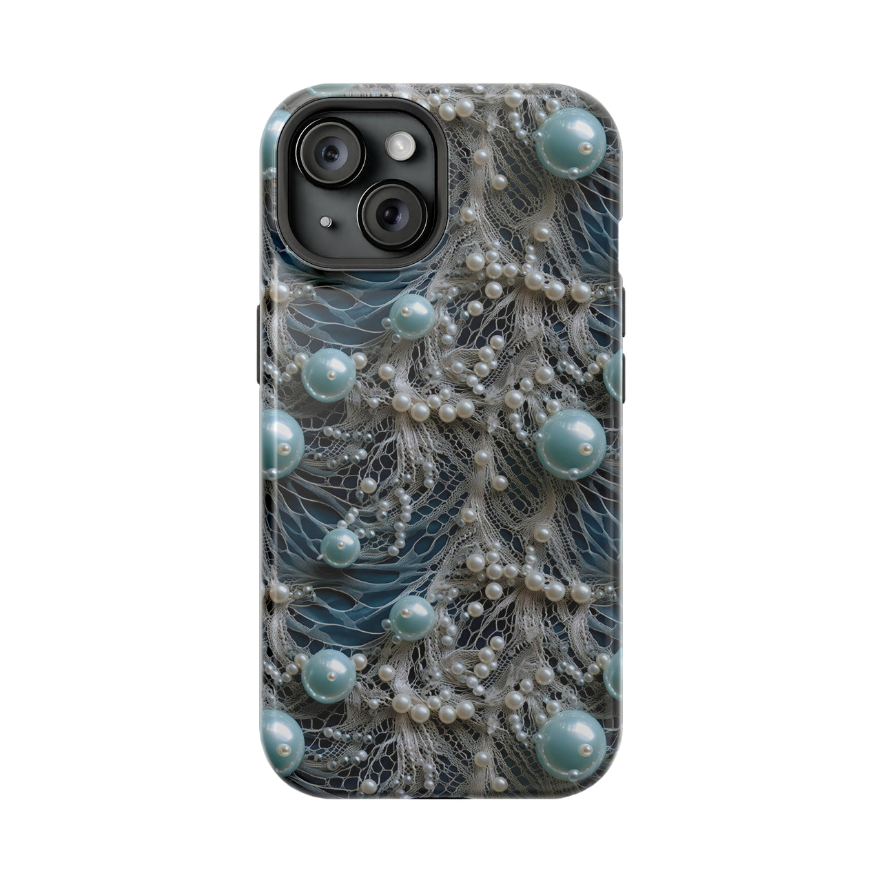 Sea Foam Lace and Pearls - MagSafe Tough Case for iPhone 15, iPhone 15 Pro, iPhone 15 Plus, & iPhone 15 Pro Max