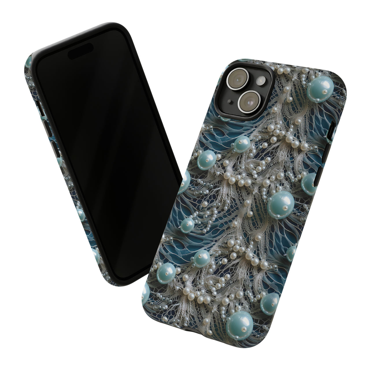 Sea Foam Lace and Pearls Tough Case for iPhone 15, iPhone 15 Pro, iPhone 15 Plus, and iPhone 15 Pro Max