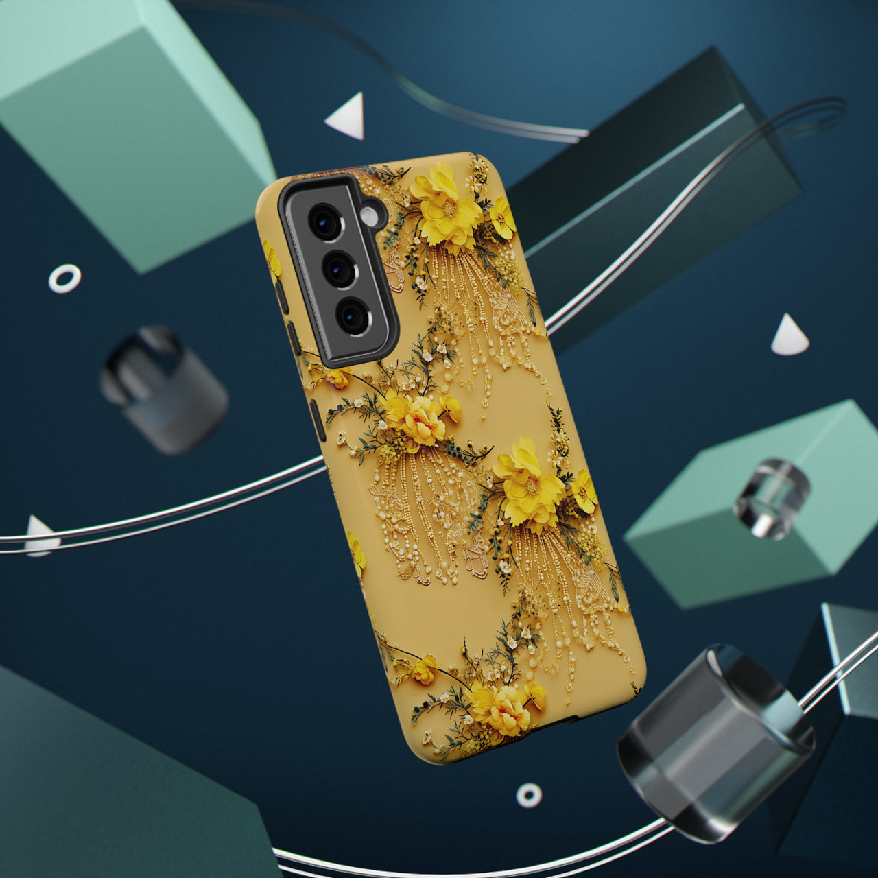 Floral Sunshine Impact-Resistant Case for Samsung Galaxy S21, Samsung Galaxy S21 Plus, and Samsung Galaxy S21 Ultra. Supports Wireless Charging.