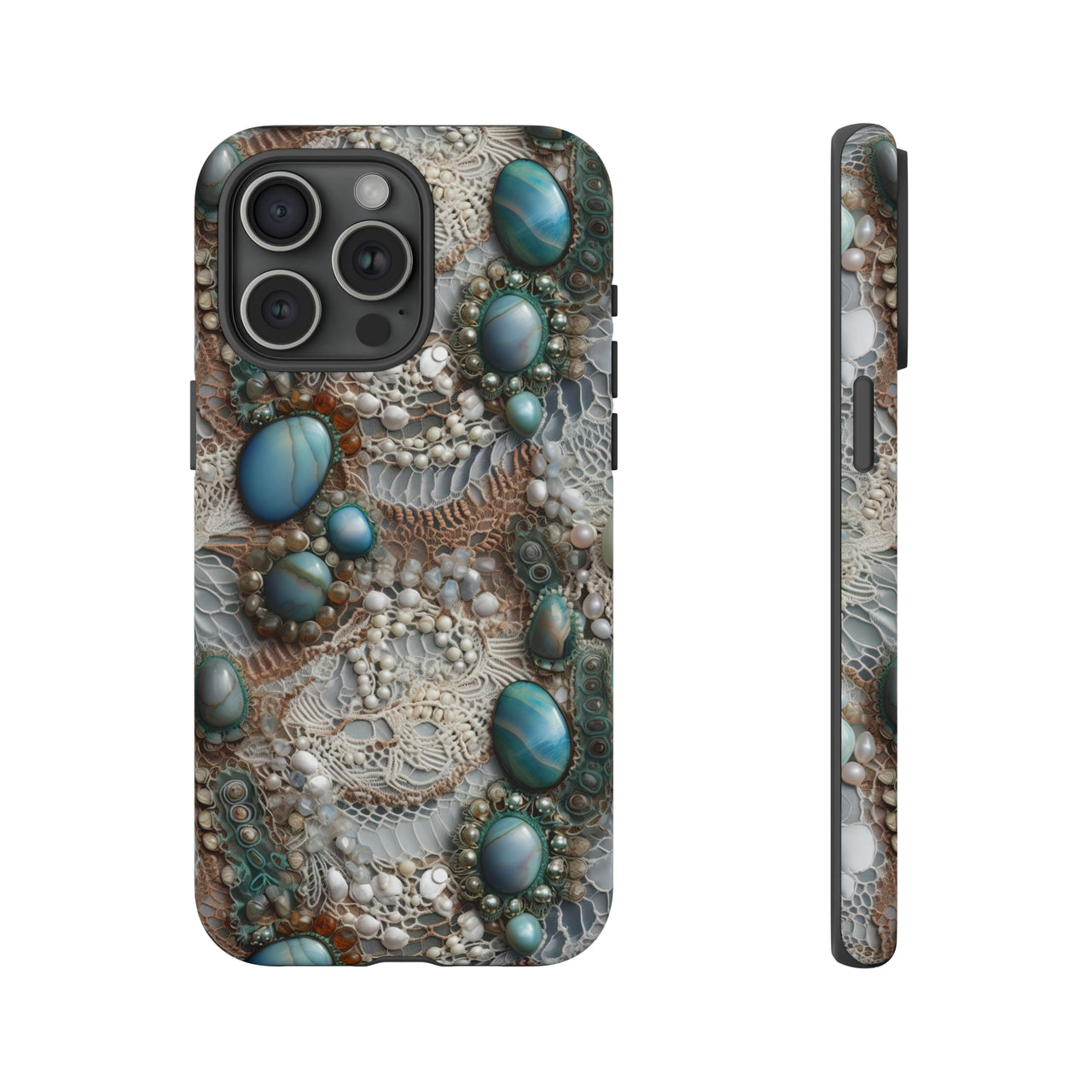 Boho Agate and Lace Tough Case for iPhone 15, iPhone 15 Pro, iPhone 15 Plus, and iPhone 15 Pro Max