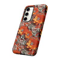 Thumbnail for Orange Petals in Silver Tapestry Tough Case for Samsung Galaxy S23, Samsung Galaxy S23 Plus, and Samsung Galaxy S23 Ultra