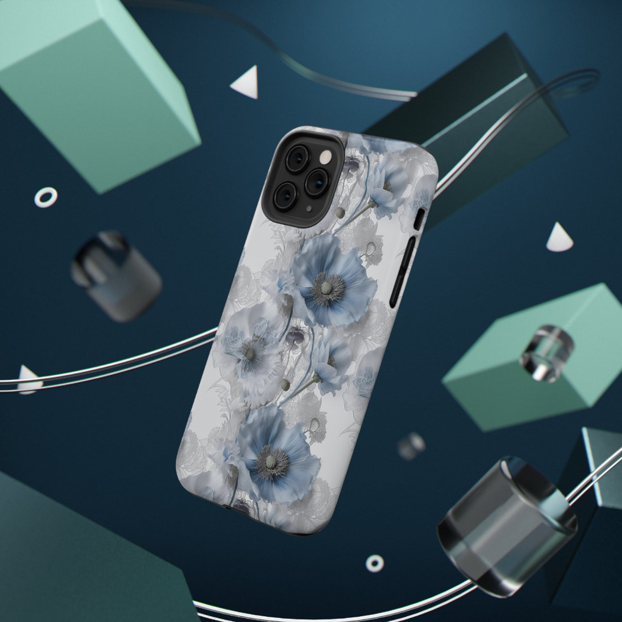 Himalayan Blue Poppy Impact-Resistant Cases for iPhone 11, iPhone 11 Pro, and iPhone 11 Pro Max. Supports Wireless Charging.