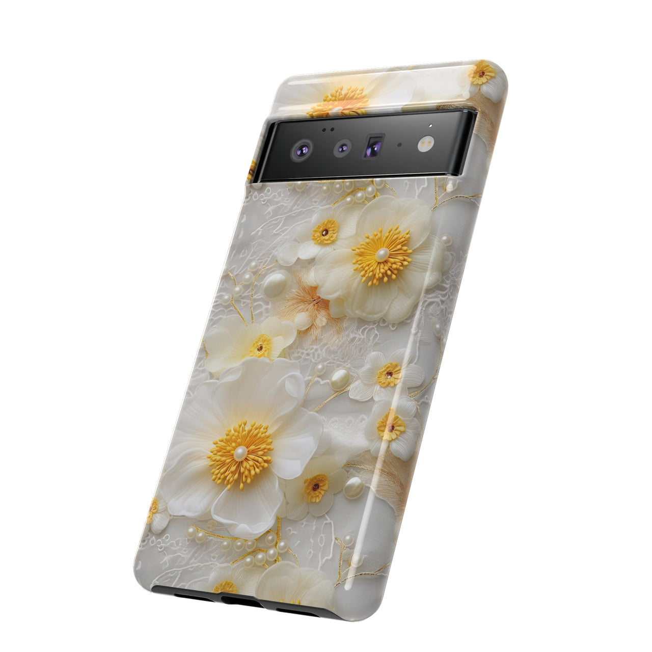 White and Yellow Floral Tough Cases for Google Pixel 6 and Google Pixel 6 Pro