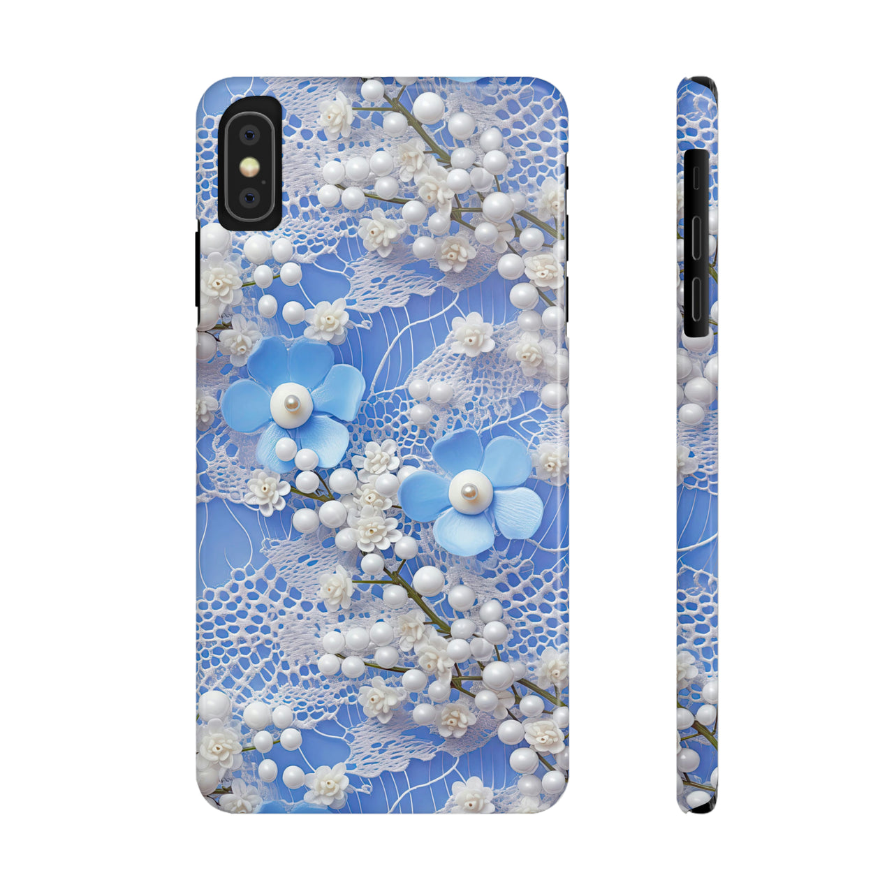 Pearls and Lace on Baby Blue - Slim Phone Cases for iPhone X, iPhone XR, iPhone XS, and iPhone XS MAX