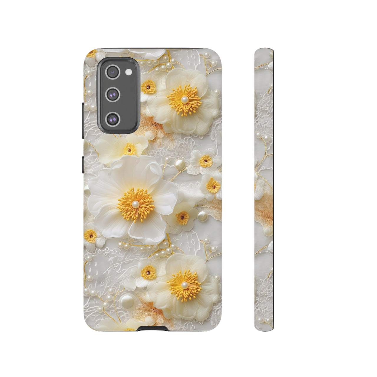 Yellow and White Floral Tough Cases for Samsung Galaxy S20, Samsung Galaxy S20+, Samsung Galaxy S20 Ultra, and Samsung Galaxy S20 FE