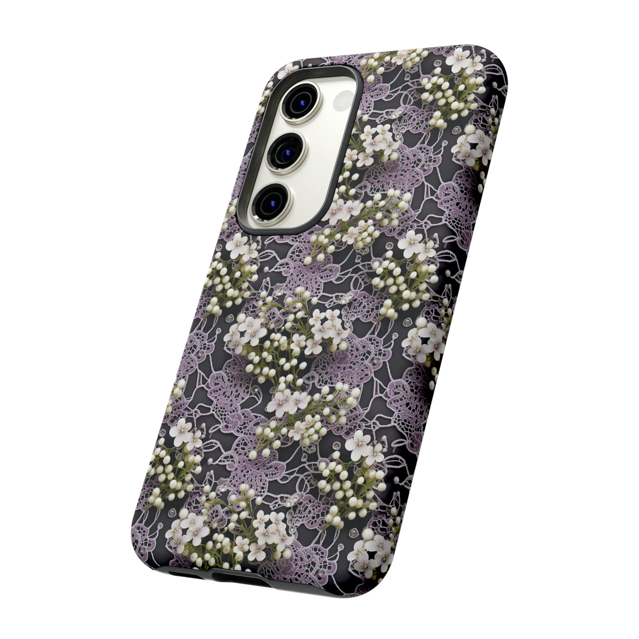 White Flowers on a Purple Bed - Tough Case for Samsung Galaxy S23, Samsung Galaxy S23 Plus, and Samsung Galaxy S23 Ultra