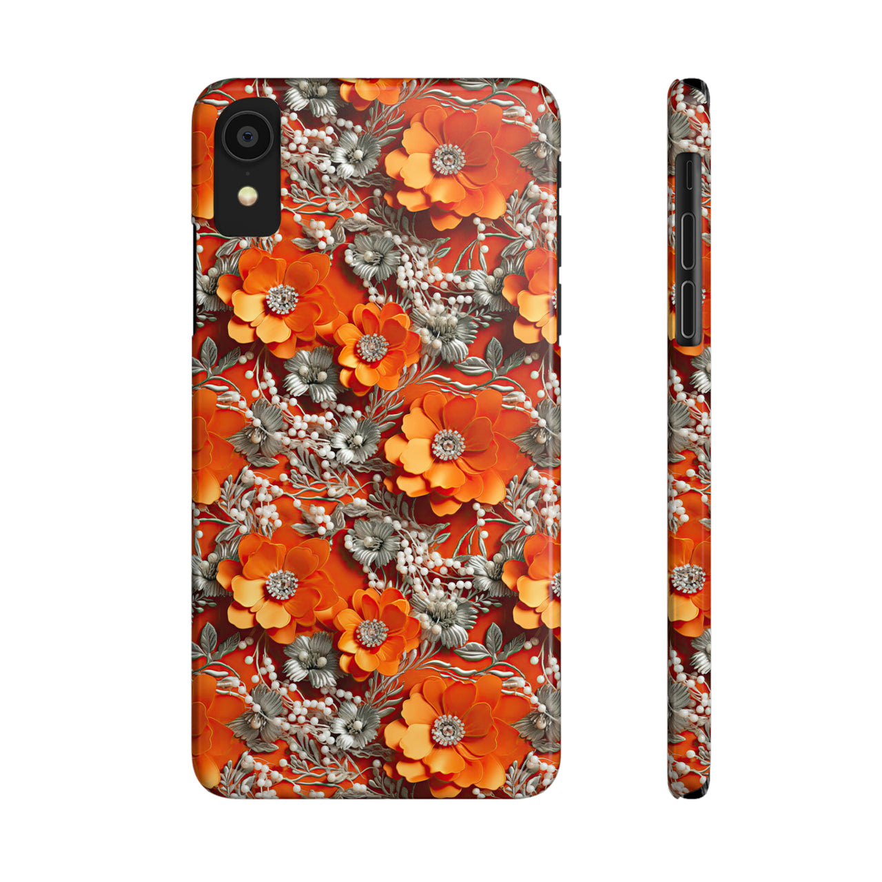 Orange Petals in Silver Tapestry - Slim Phone Cases for iPhone X, iPhone XR, iPhone XS, and iPhone XS MAX