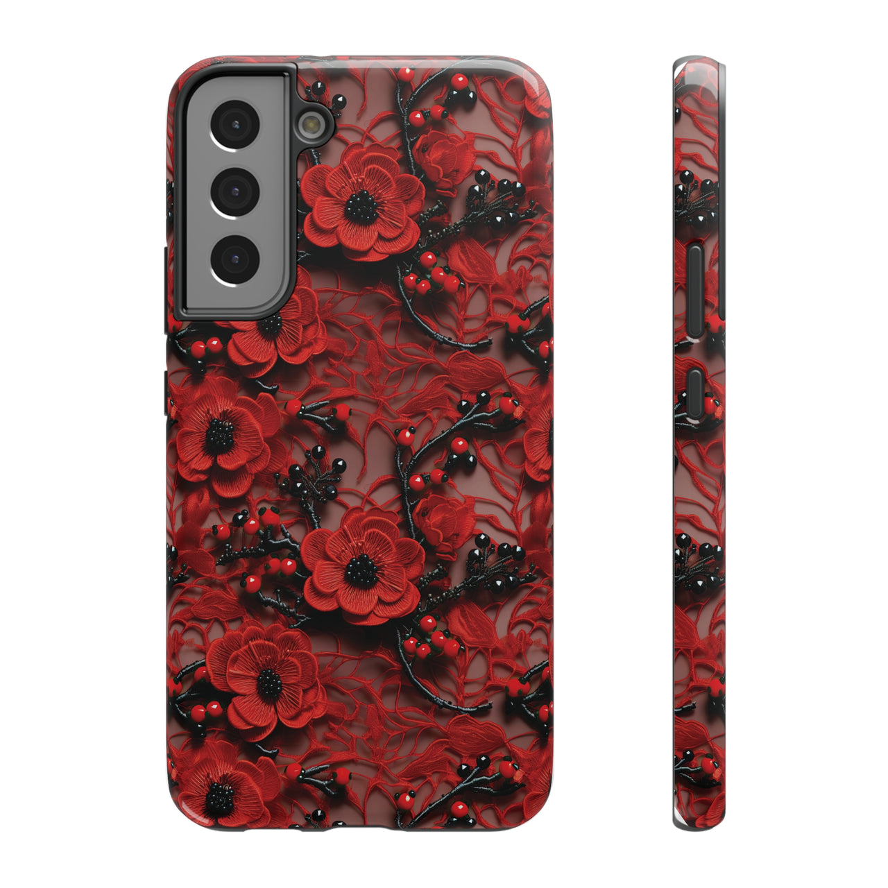 Scarlet Temptation Impact-Resistant Case for Samsung Galaxy S22, Samsung Galaxy S22 Plus, and Samsung Galaxy S22 Ultra. Supports Wireless Charging.