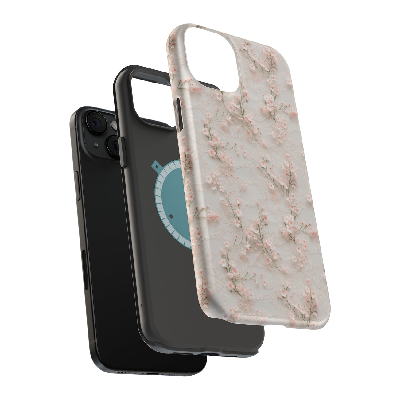 White Lace and Cherry Blossoms - MagSafe Tough Case for iPhone 15, iPhone 15 Pro, iPhone 15 Plus, & iPhone 15 Pro Max