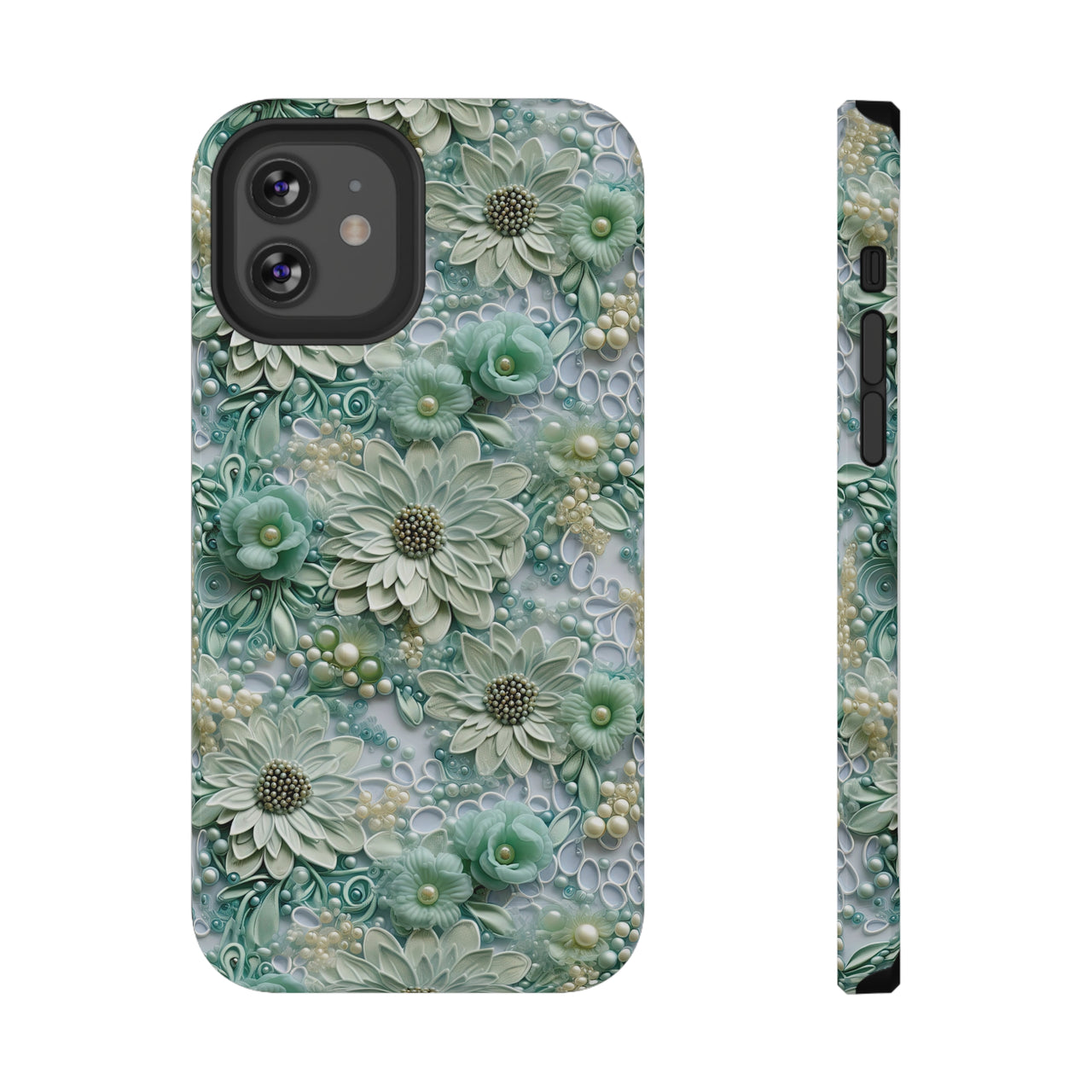 Teal Petals - Impact-Resistant Case for iPhone 12, iPhone 12 Mini, iPhone 12 Pro, and iPhone 12 Pro Max. Supports Wireless Charging.