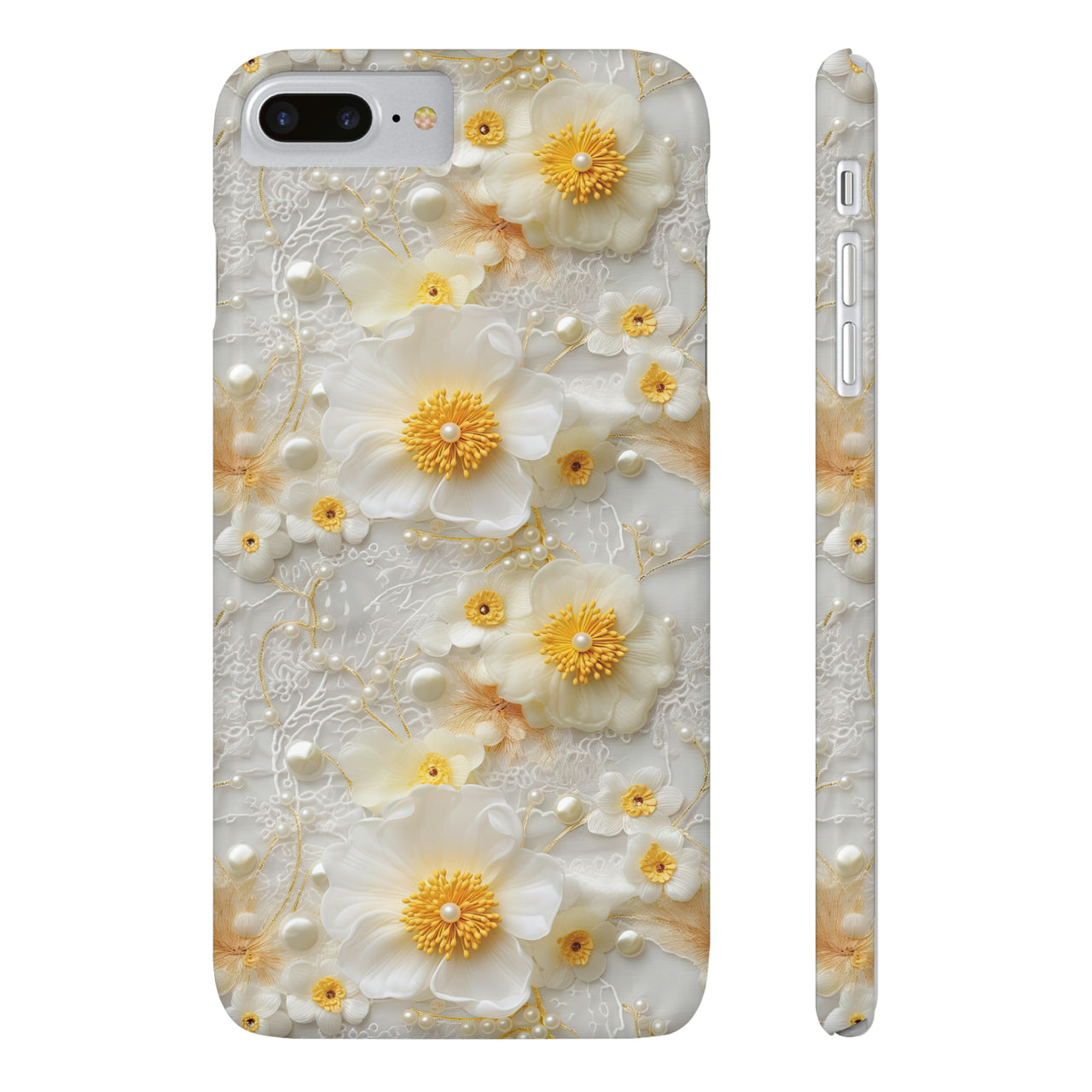 Yellow and White Floral - Slim Phone Cases for iPhone 8 and iPhone 8 Plus (Also fits iPhone 7 and 7 Plus)