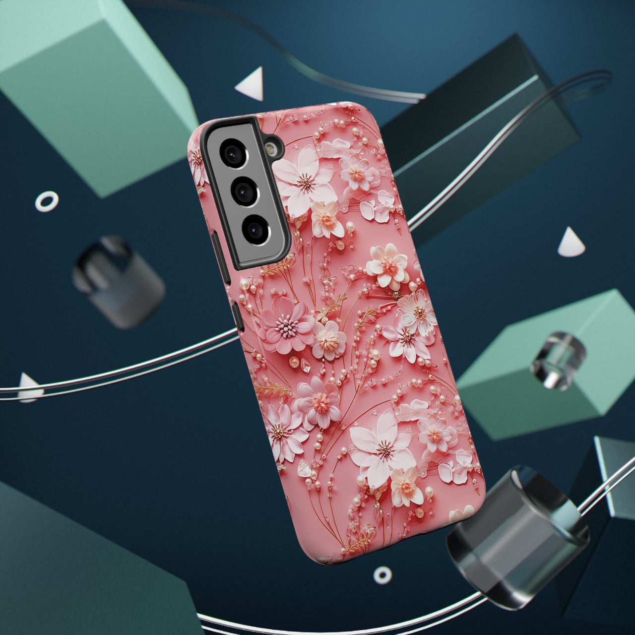 Floral Champagne Toast Impact-Resistant Case for Samsung Galaxy S22, Samsung Galaxy S22 Plus, and Samsung Galaxy S22 Ultra. Supports Wireless Charging.