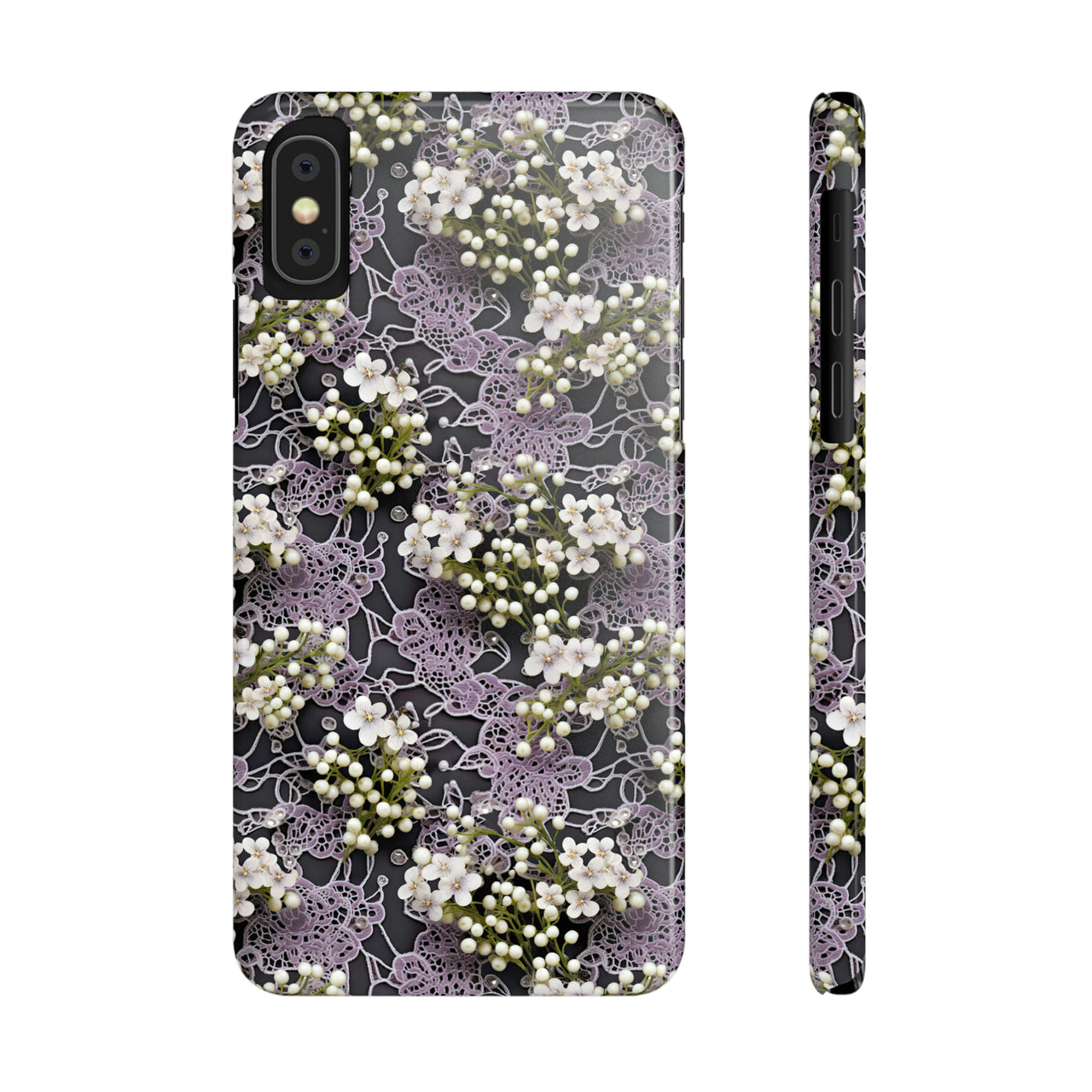 White Flowers on a Purple Bed - Slim Phone Cases for iPhone X, iPhone XR, iPhone XS, and iPhone XS MAX