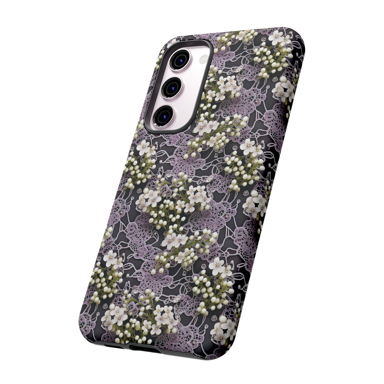 White Flowers on a Purple Bed - Tough Case for Samsung Galaxy S23, Samsung Galaxy S23 Plus, and Samsung Galaxy S23 Ultra