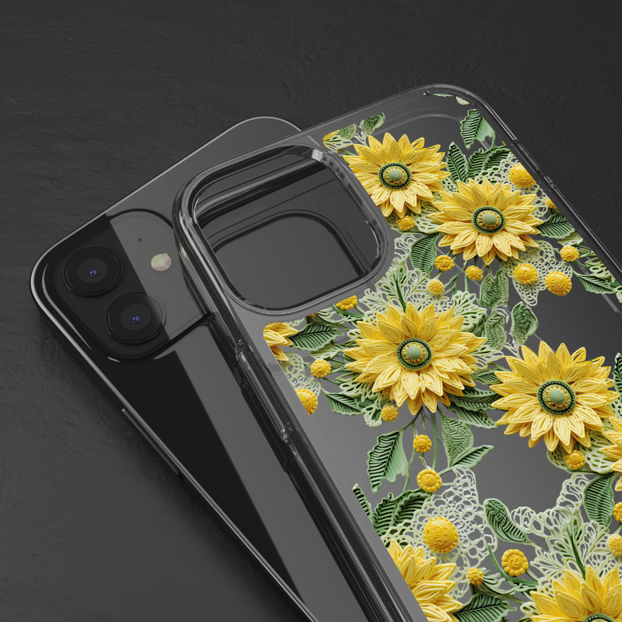 *Clear Case* Whimsical Sunflowers - iPhone 12, iPhone 12 Mini, iPhone 12 Pro, iPhone 12 Pro Max - Supports Wireless Charging