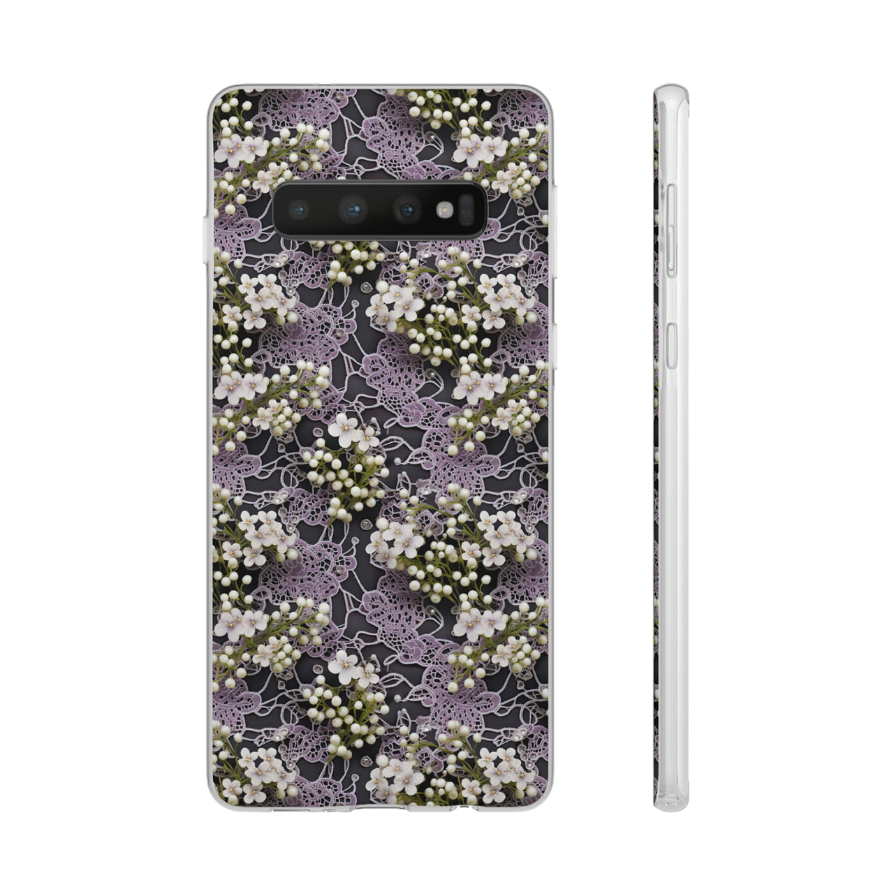 White Flowers on a Purple Bed - Flexi Cases for Samsung Galaxy S10, Samsung Galaxy S10E, & Samsung Galaxy S10 Plus