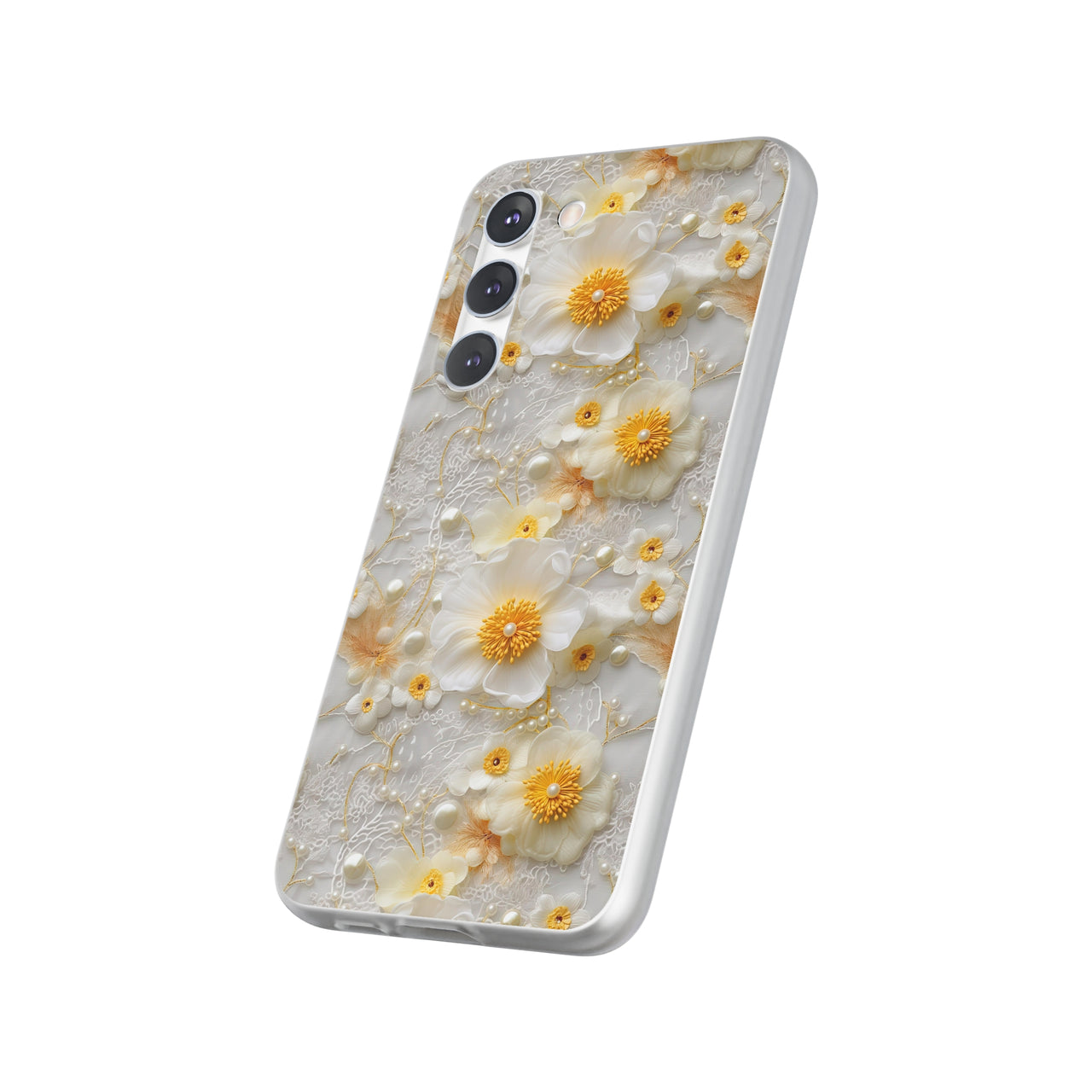 Yellow and White Floral - Flexi Cases for Samsung Galaxy S23, Samsung Galaxy S23 Plus, and Samsung Galaxy S23 Ultra