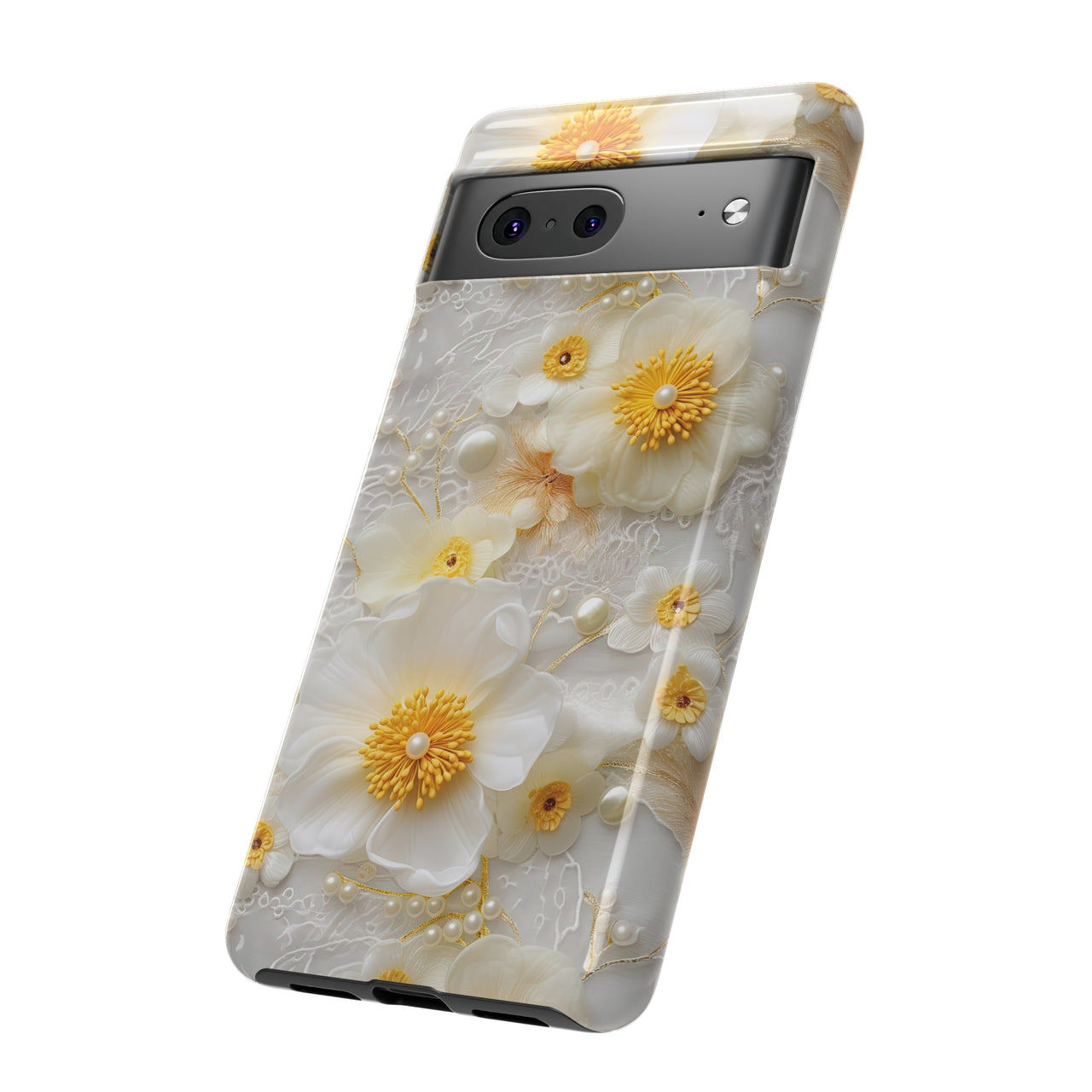 White and Yellow Floral Tough Case for Google Pixel 7