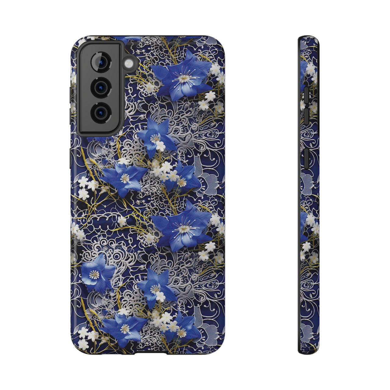 Cerulean Elegance Impact-Resistant Case for Samsung Galaxy S21, Samsung Galaxy S21 Plus, and Samsung Galaxy S21 Ultra. Supports Wireless Charging.