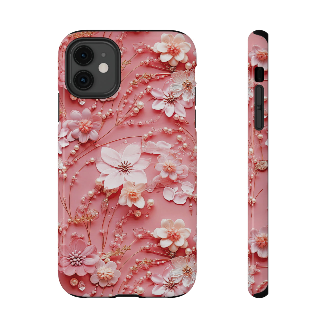 Floral Champagne Toast Impact-Resistant Cases for iPhone 11, iPhone 11 Pro, and iPhone 11 Pro Max. Supports Wireless Charging.