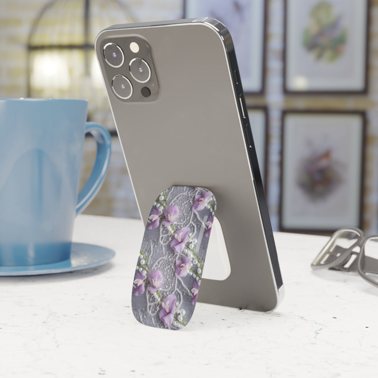 Purple Sweet Pea Phone Click-On Grip