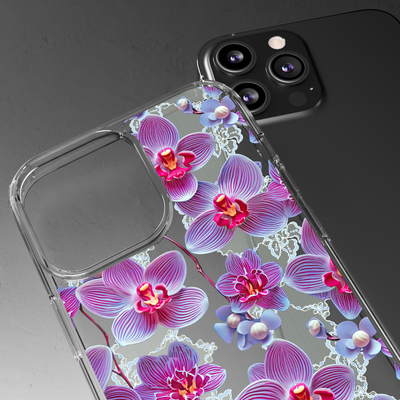 *Clear Case* Fuchsia Orchid - iPhone 13, iPhone 13 Mini, iPhone 13 Pro, iPhone 13 Pro Max - Supports Wireless Charging